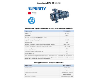 Насосный агрегат моноблочный фланцевый PURITY PSTC 50-125/30