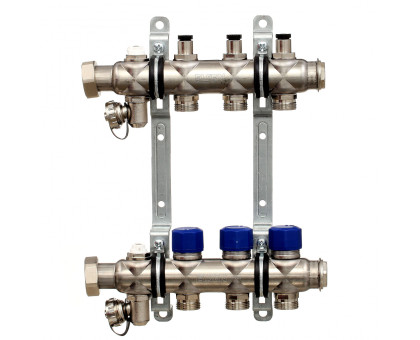 Коллекторная группа ELSEN, 1", 11 контуров, размер отвода-3/4", с вентилями, нержавеющая сталь