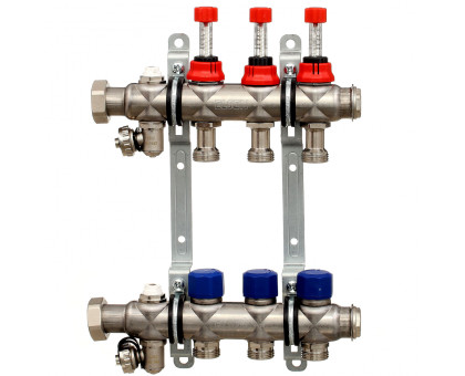 Коллекторная группа ELSEN, 1", 4 контура, размер отвода-3/4", с вентилями и расходомерами, нержавеющая ста