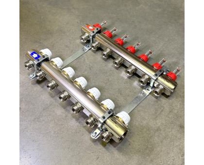 Коллекторная группа с расходомерами и термостатическими вентилями UNI-FITT серия I 1"x3/4"ЕК 7 выходов